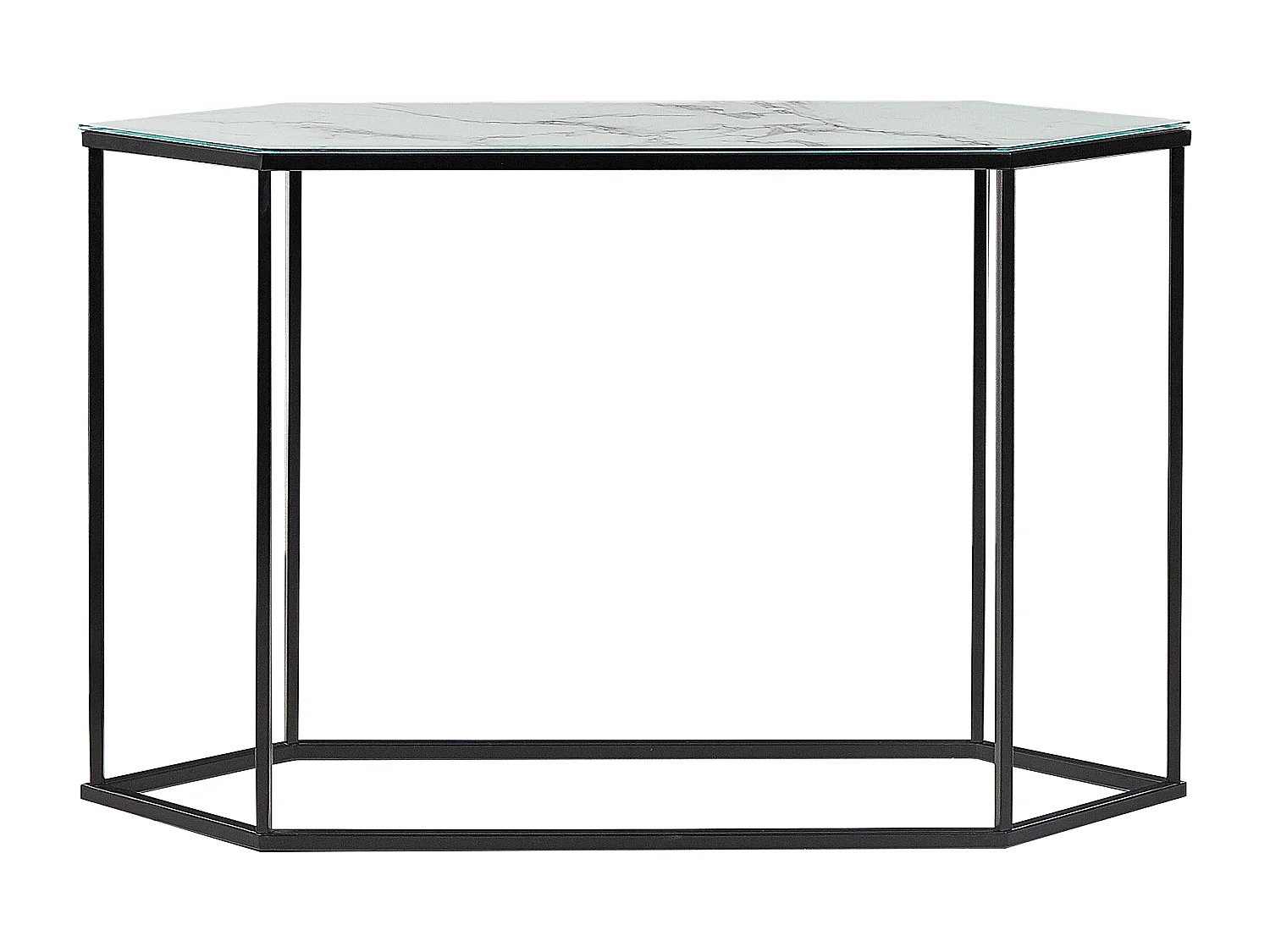 Schmaler Konsolentisch Marmor Optik weiß Metallgestell schwarz Galmour Perrin