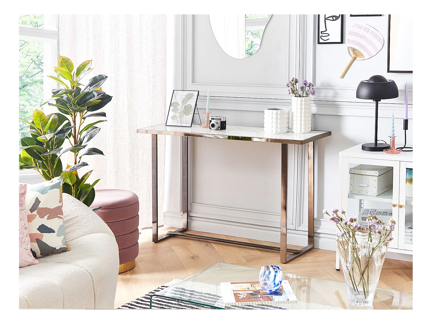 Konsolentisch PLANO Sicherheitsglas Weisser Marmor