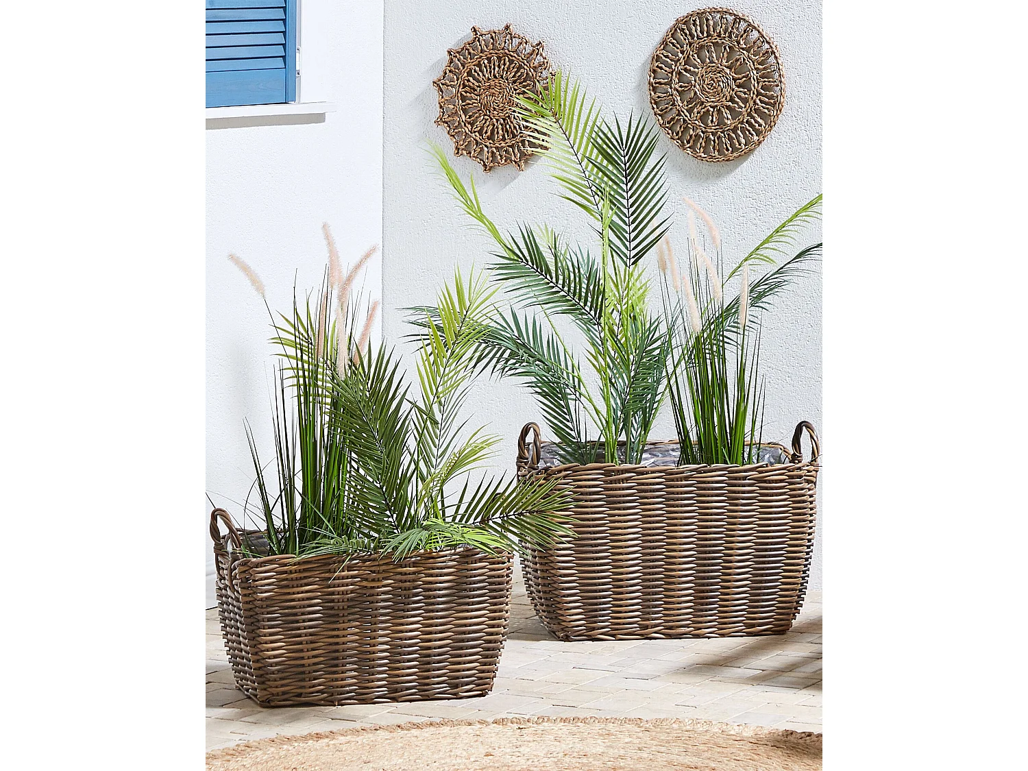 Set di 2 vasi per piante ORMOS Rattan sintetico 53/59 cm Marrone