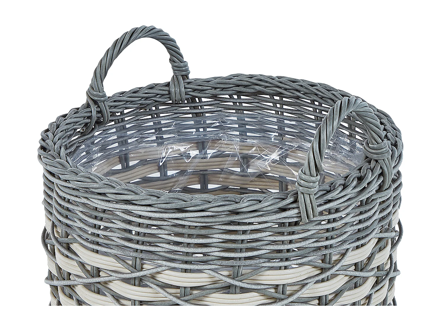 Moderne Blumenkörbe 3er Set aus PE Rattan grau/weiß Outdoor Gefira