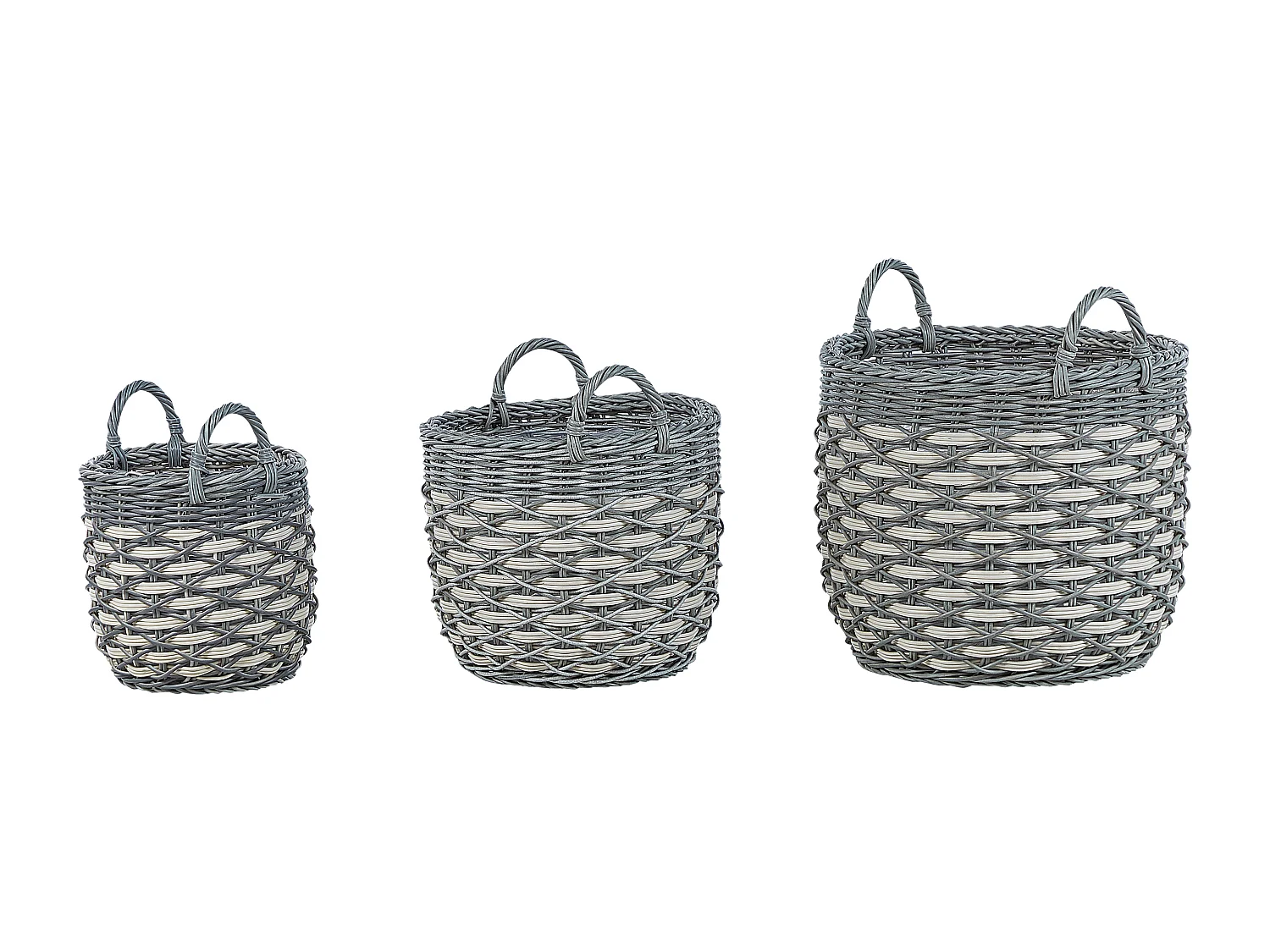 Set di 3 vasi per piante GEFIRA Rattan sintetico 31/39/49 cm Grigio