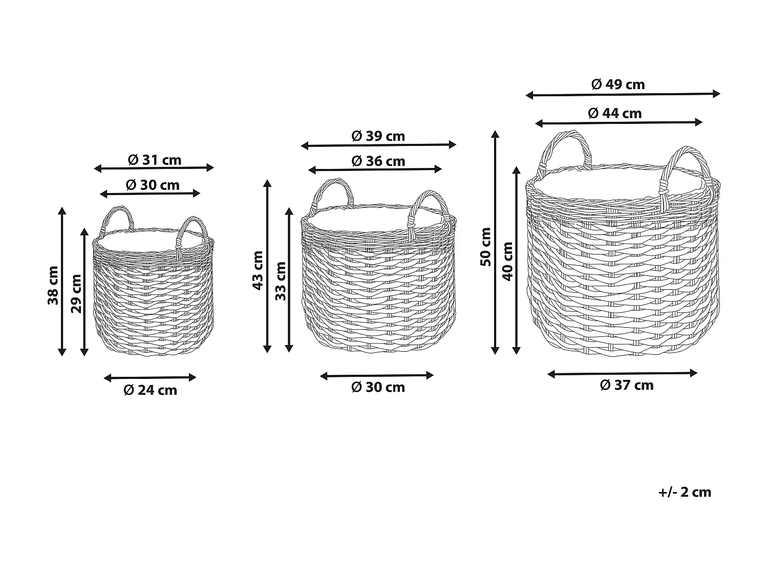 Set di 3 vasi per piante GEFIRA Rattan sintetico 31/39/49 cm Grigio