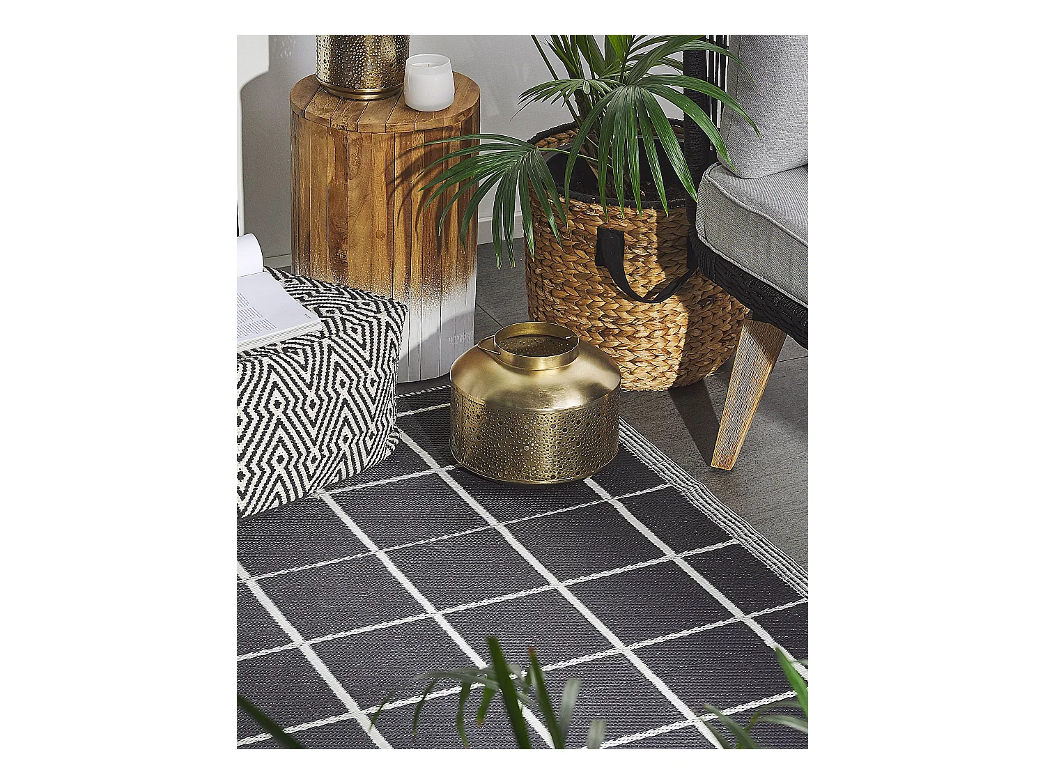 Tapis d'extérieur RAMPUR Noir 120 x 180 cm