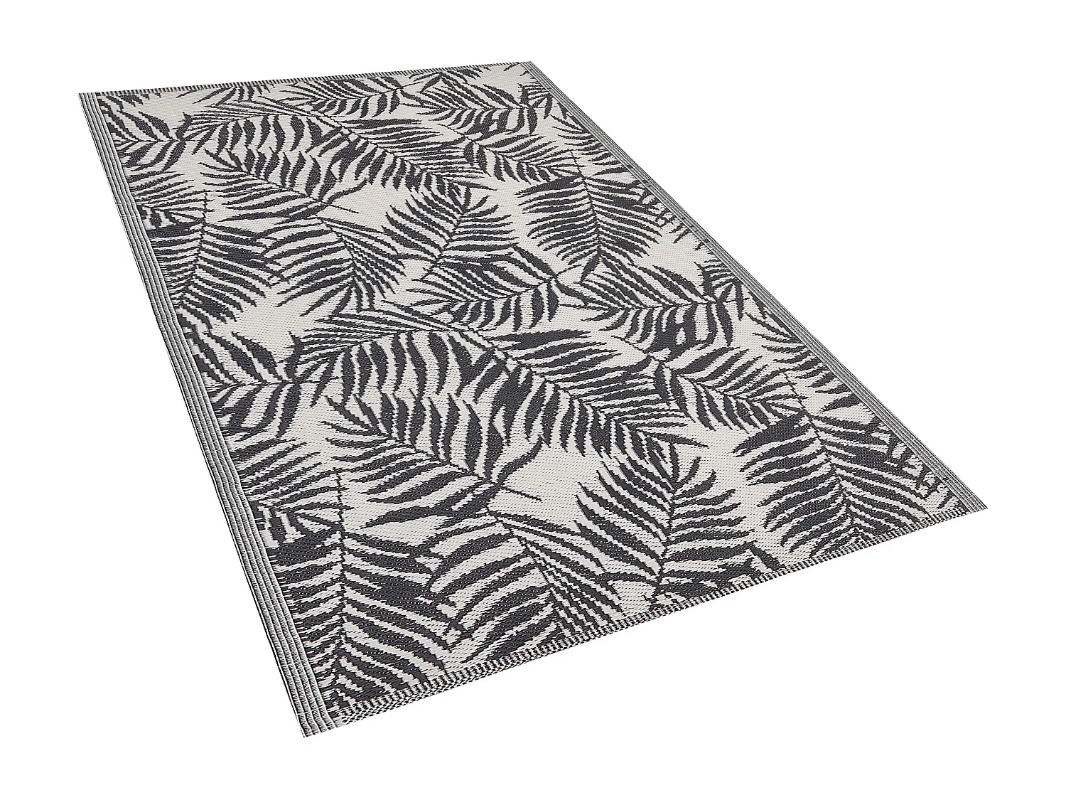 Tapis d'extérieur noir au motif feuilles de palmier 120 x 180 cm KOTA