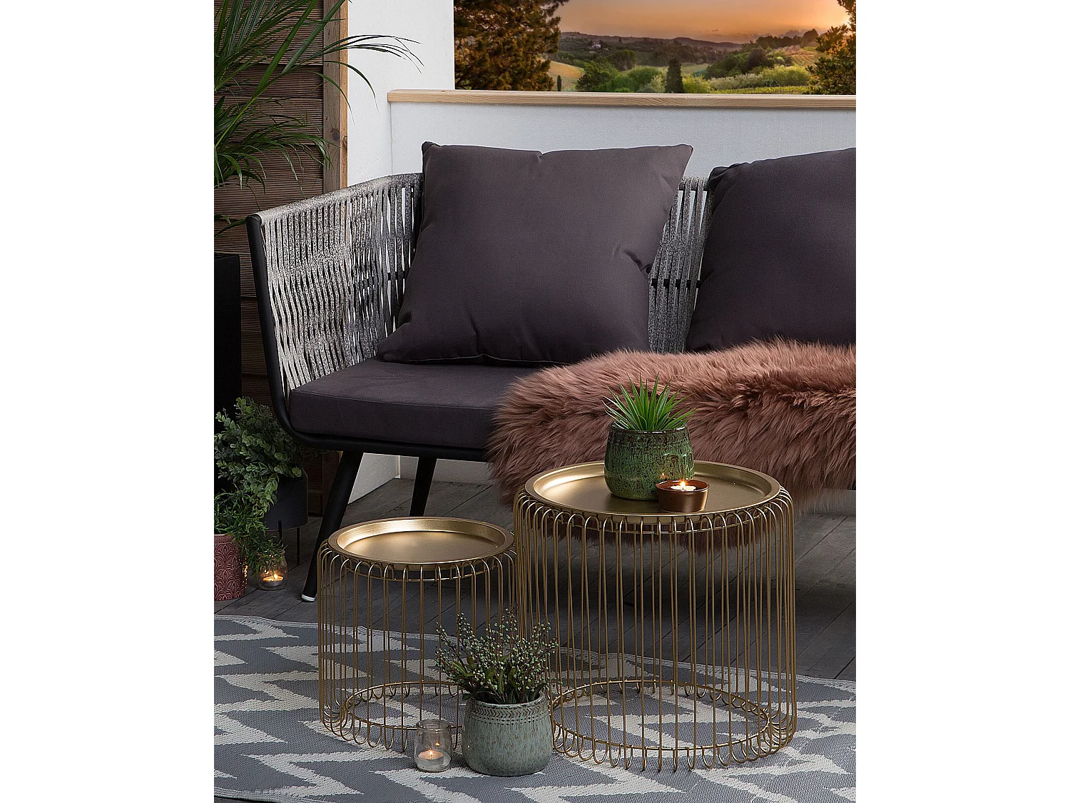 Outdoor Teppich grau 90x180 cm Bodenschutzmatte Kunststoffmatte Sirsa