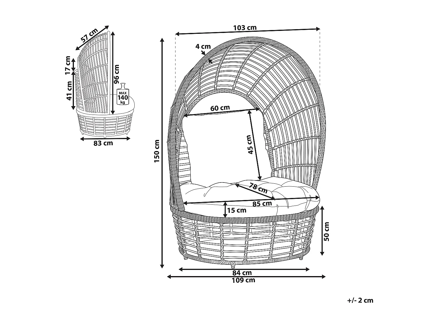 Tuinfauteuil LIDO Rotan Beige