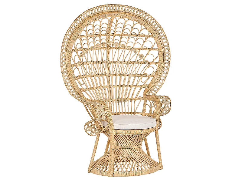 Outdoor/Indoor Pfauensessel aus Rattan beige mit Sitzkissen Boho Stil Emmanuelle