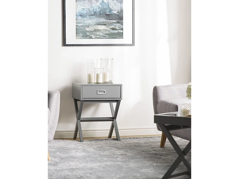 Beistelltisch in Grau mit Schublade Nachttisch Nachtschrank Nachtkommode Monroe