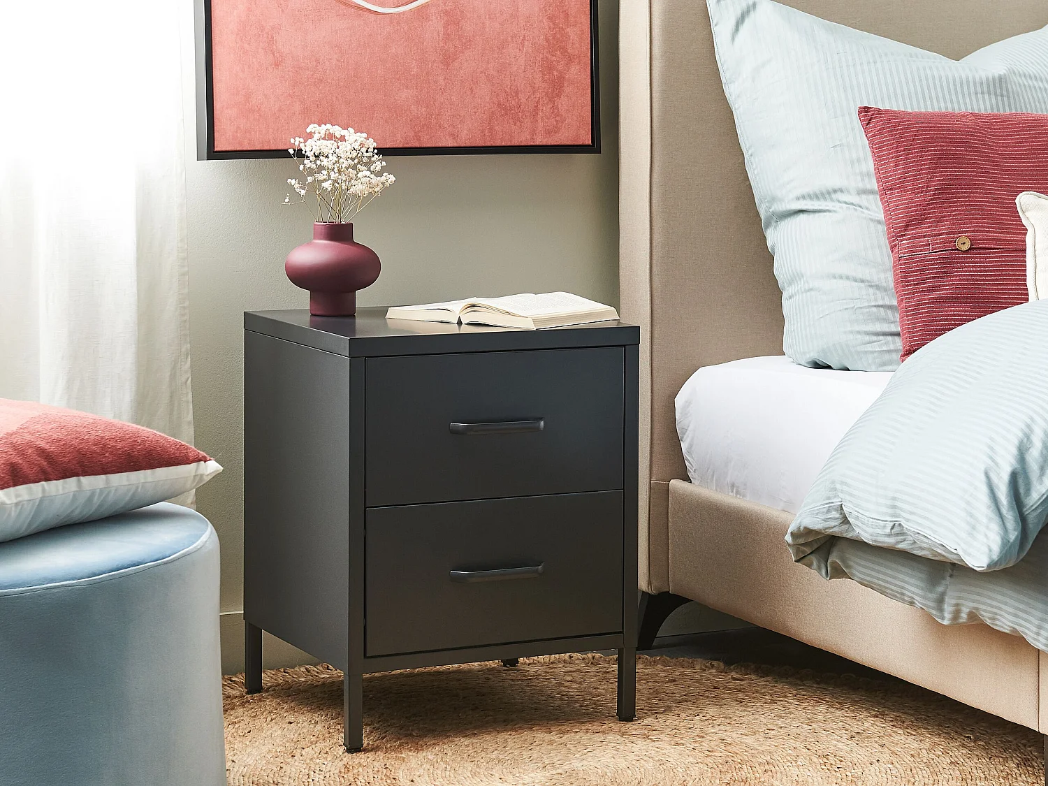 Comodino 2 cassetti MALAVI Metallo Grigio grafite