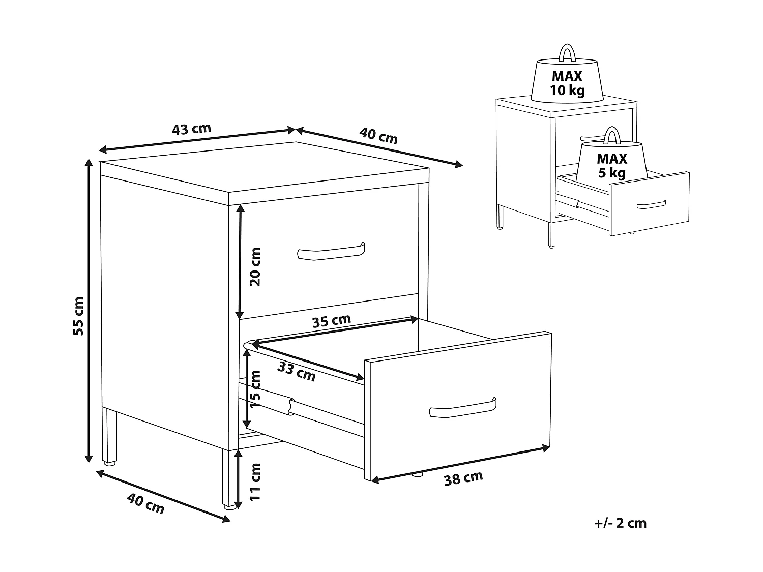 Table de nuit à 2 tiroirs MALAVI Métal Gris graphite