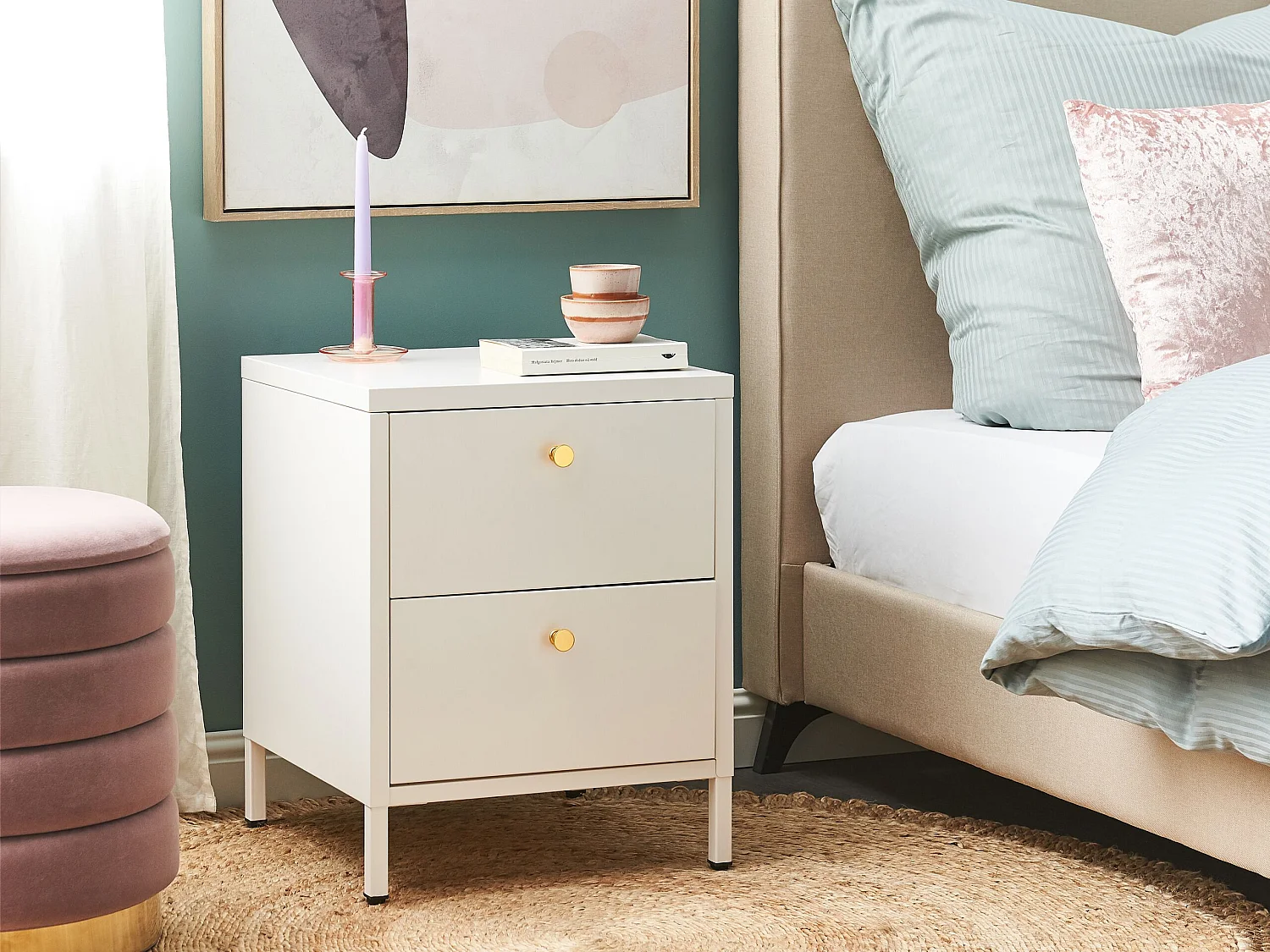 Table de nuit à 2 tiroirs KYLEA Métal Blanc