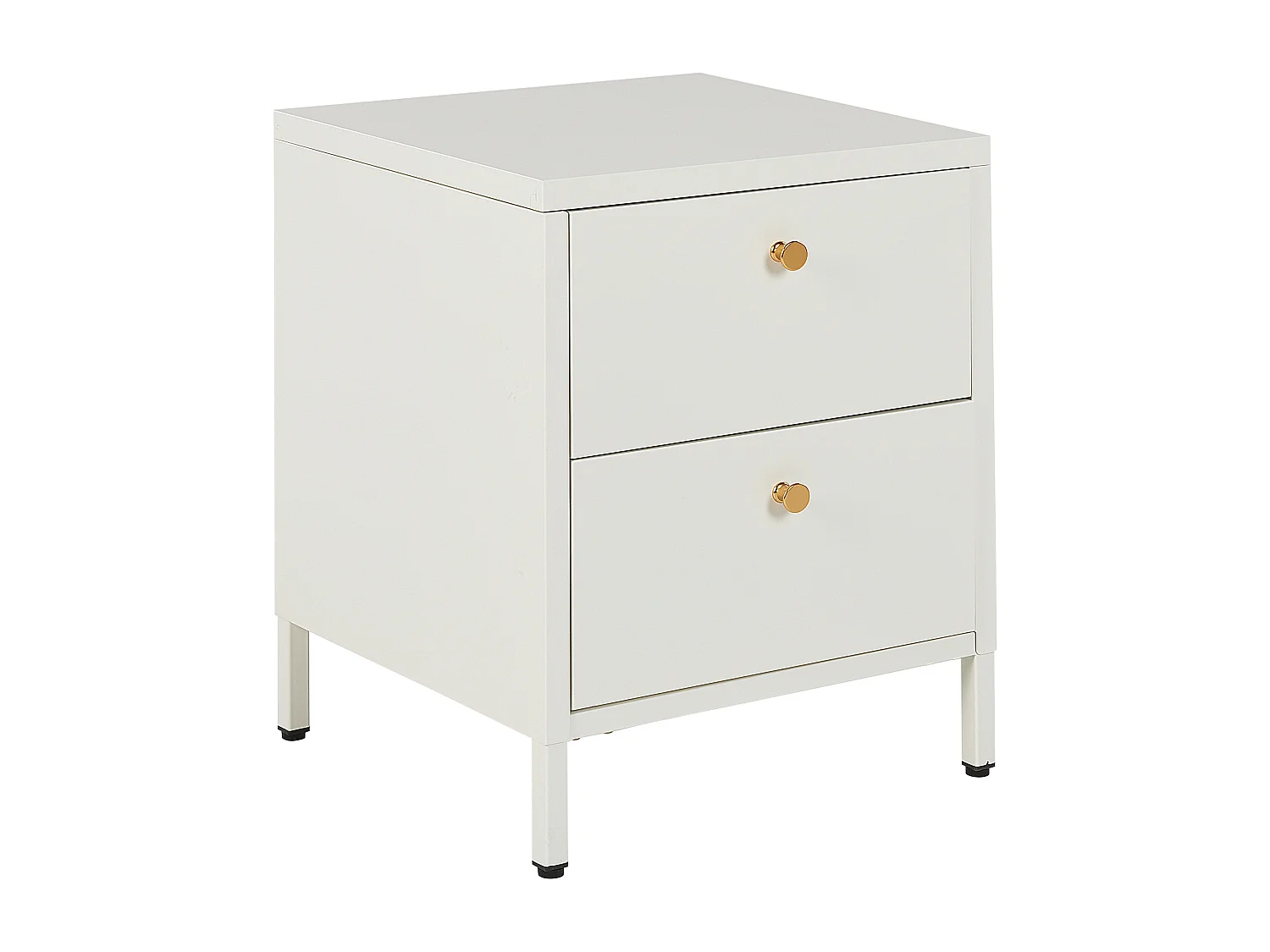 Nachttisch Stahl mit 2 Schubladen 2 goldenen Griffen weiß Industrie Look Kylea