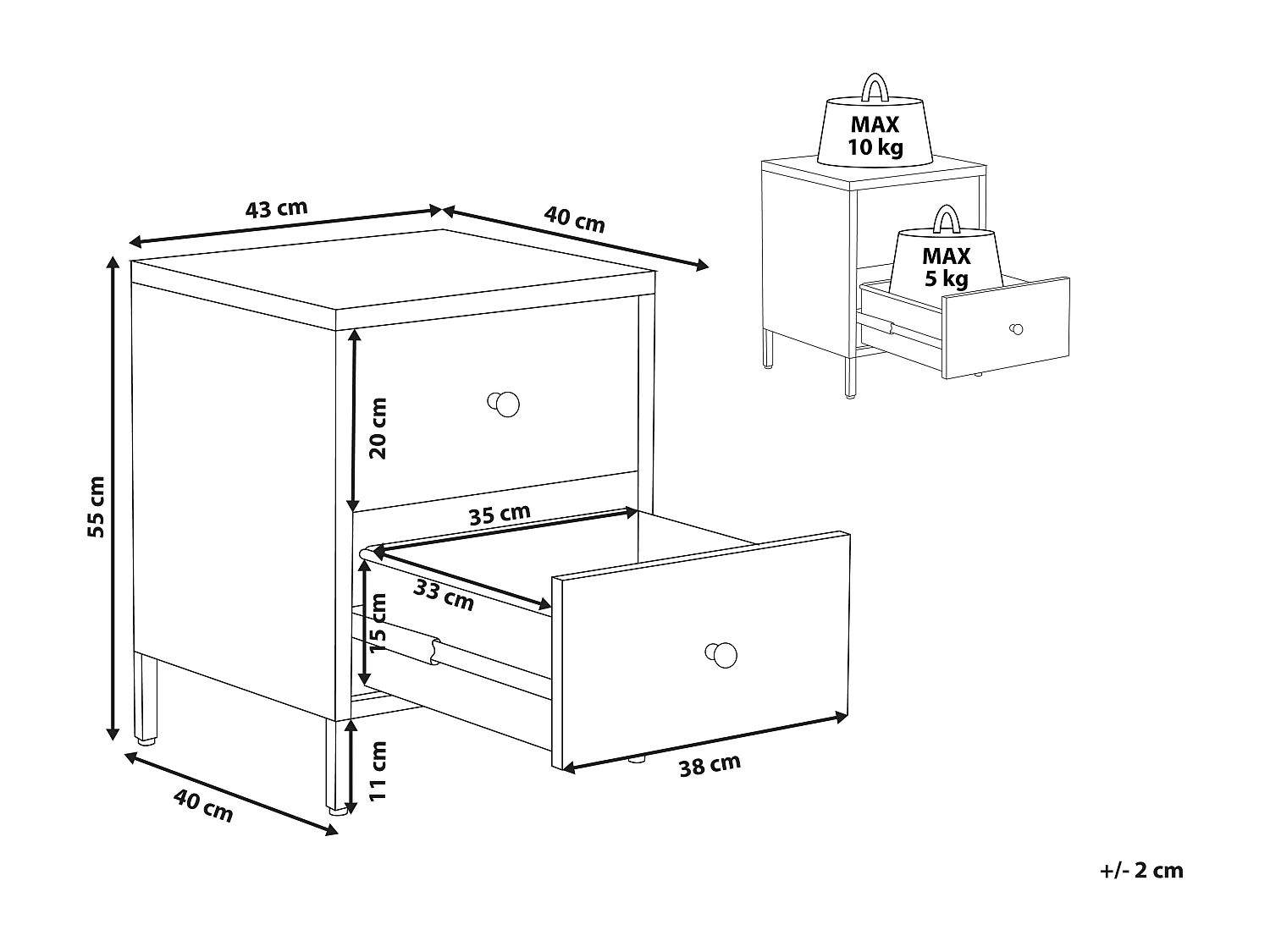 Table de nuit à 2 tiroirs KYLEA Métal Bleu marine
