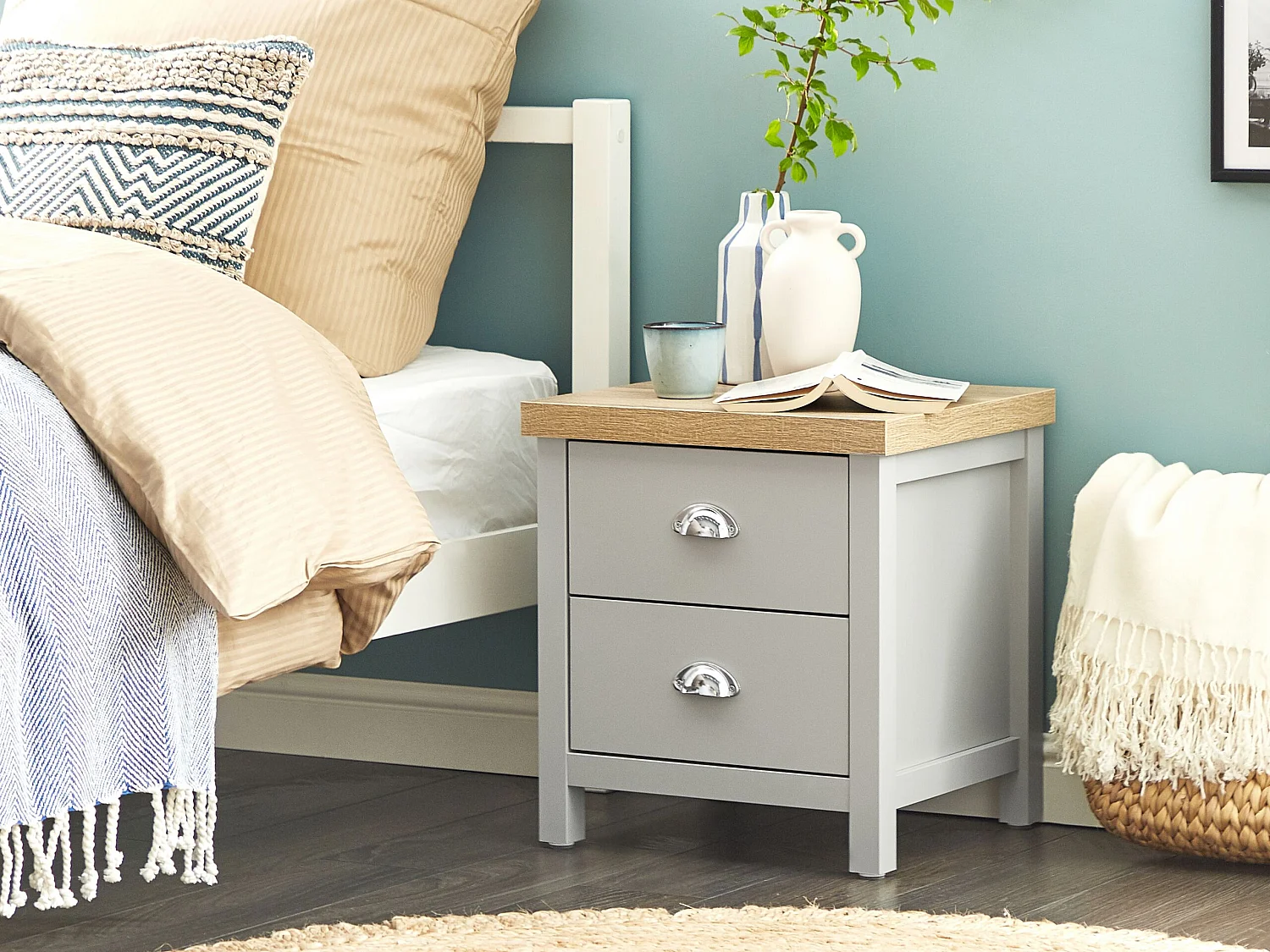 Table de nuit à 2 tiroirs CLIO Gris clair