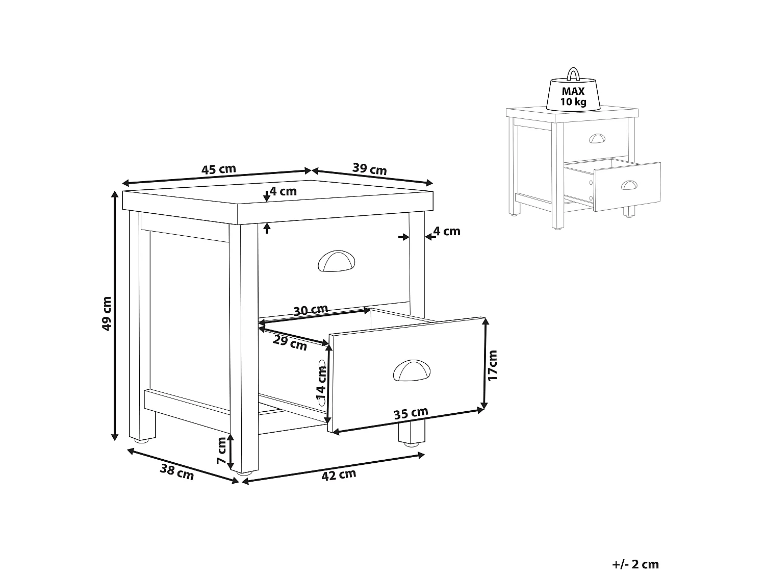 Table de nuit à 2 tiroirs CLIO Gris clair