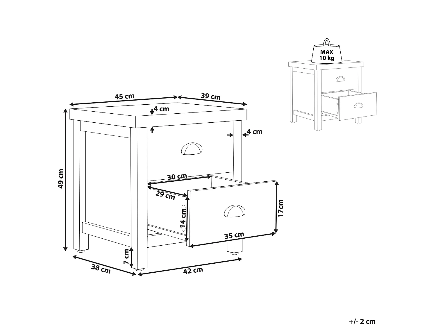 Nachtkastje met 2 lades CLIO Lichtgrijs