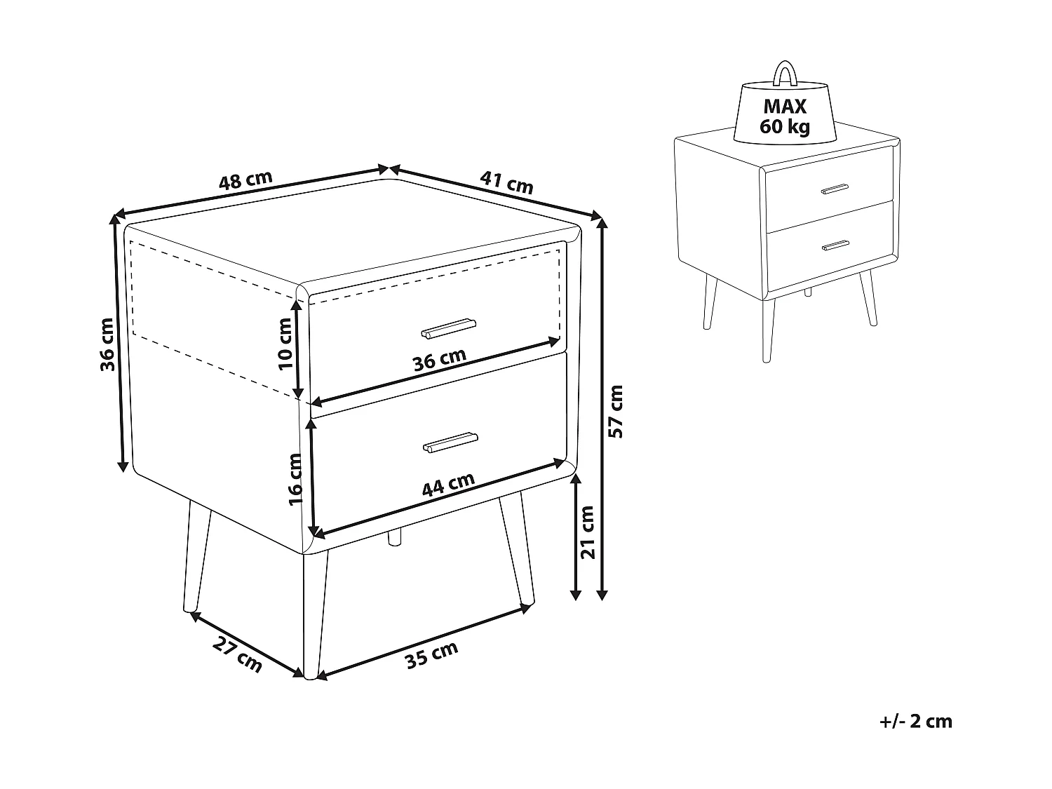 Table de nuit à 2 tiroirs ESSONNE Cuir PU Beige