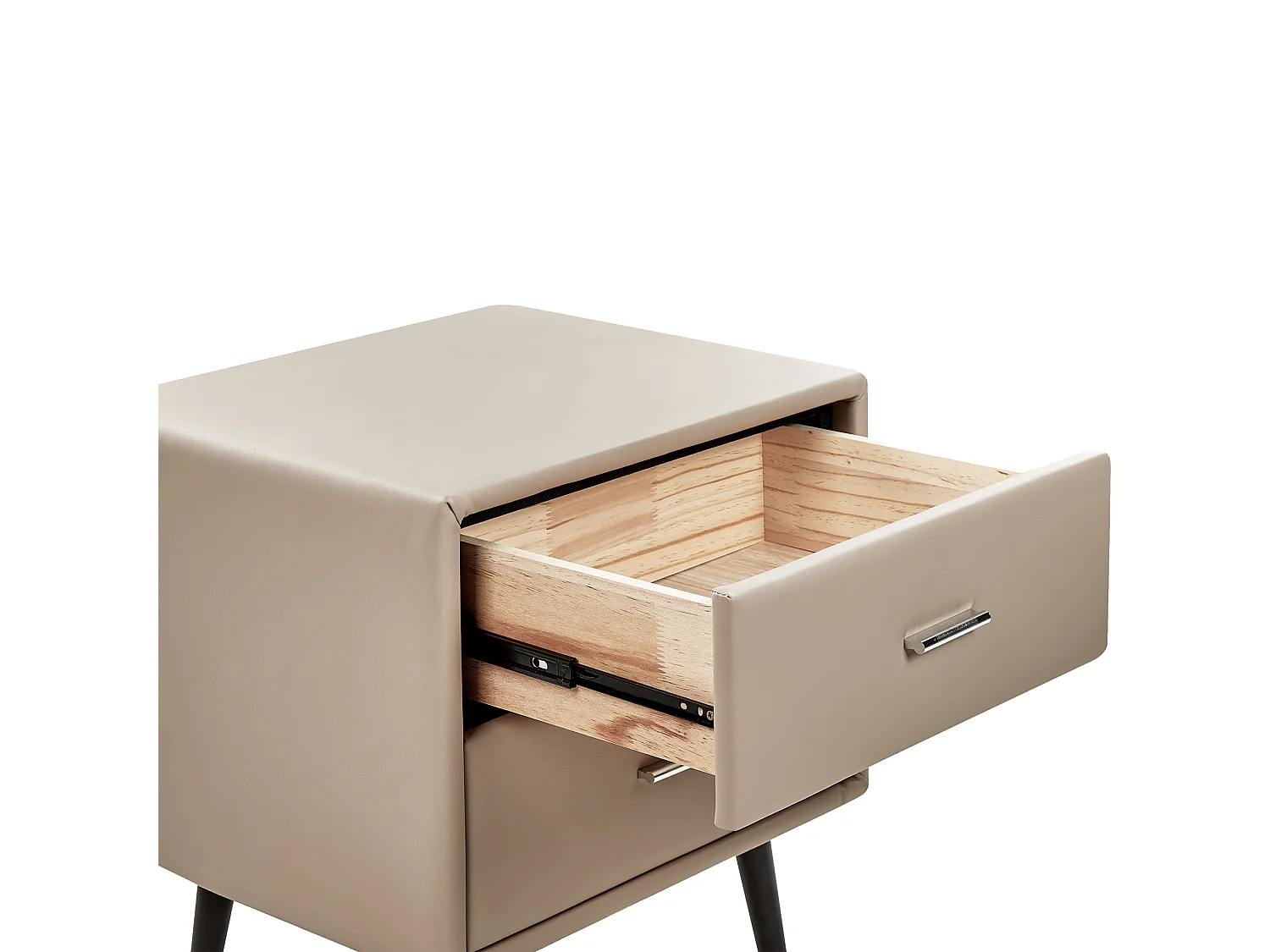 Nachttisch mit 2 Schubladen Kunstleder beige Glamour Look Essonne