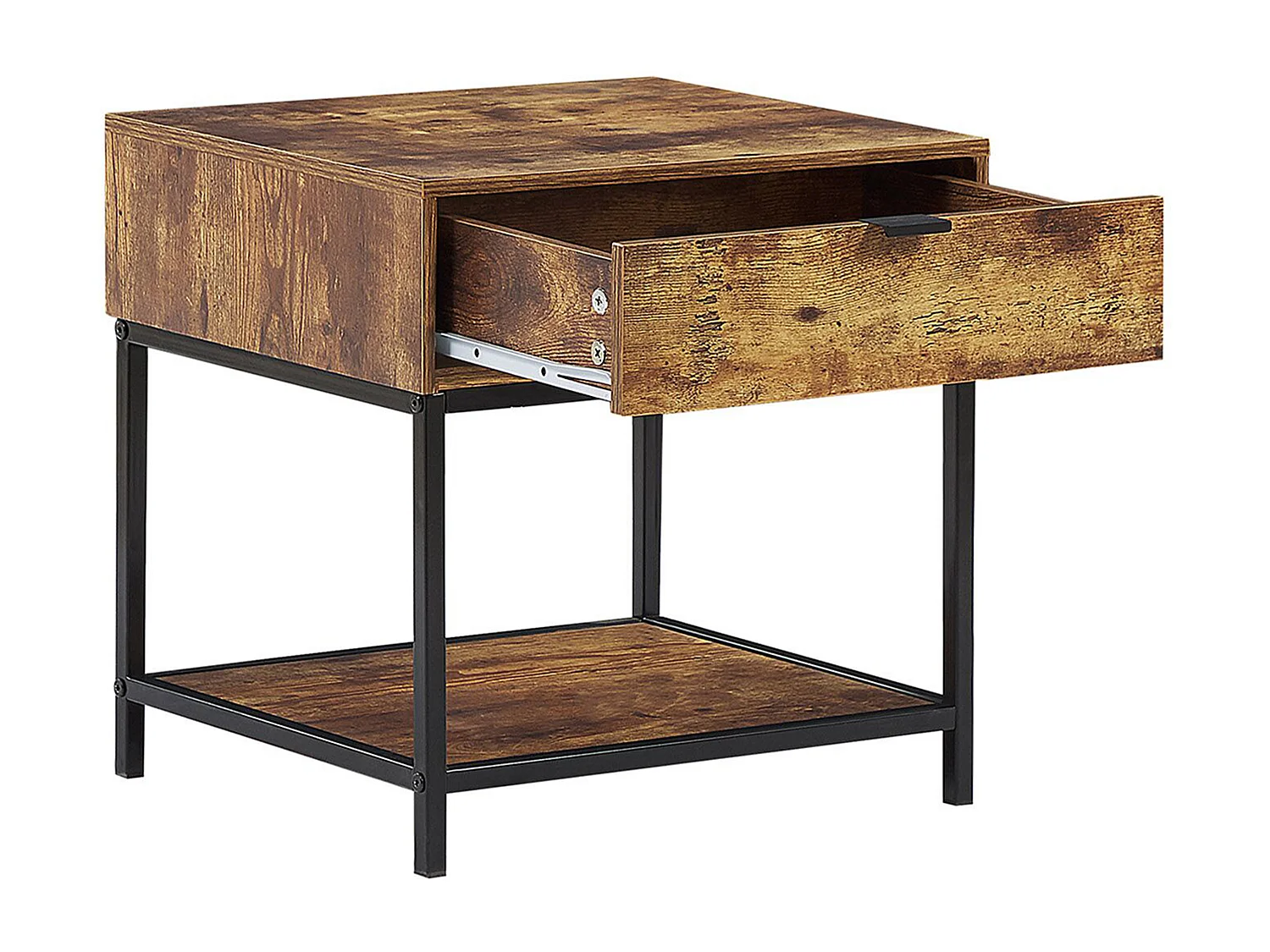 Attraktiver Beistelltisch im platzsparendem Design im dunkler Holzfarbton