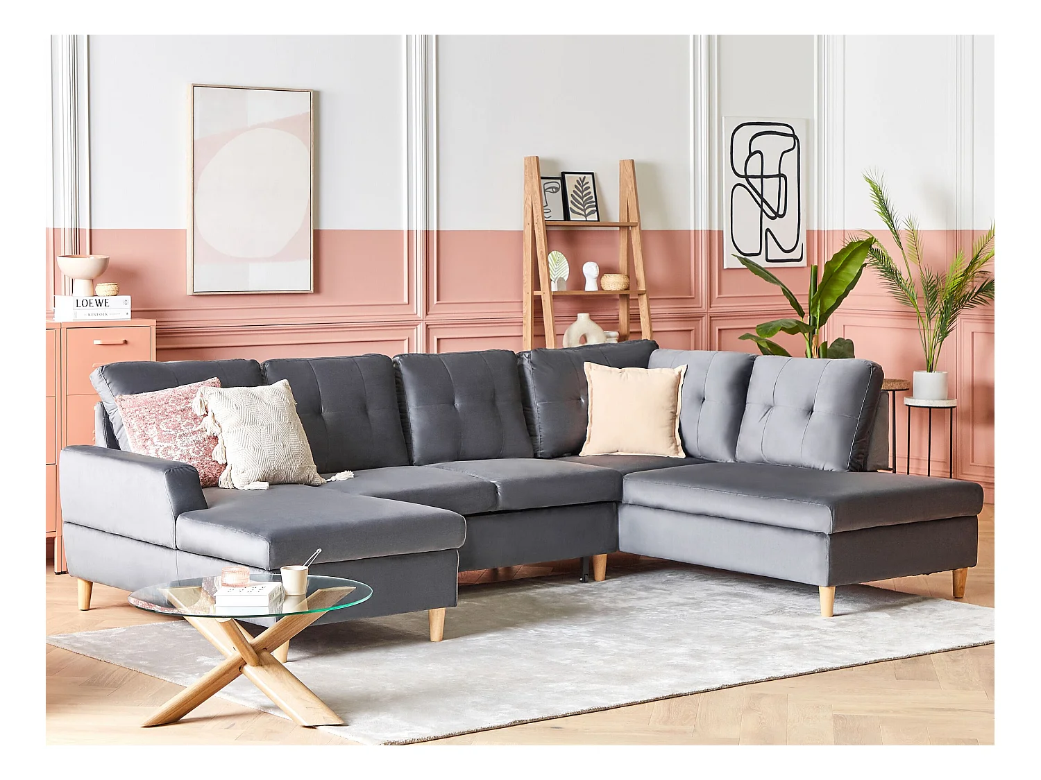 Modernes Schlafsofa Samtstoff grau mit Stauraum Ecksofa U-Form Lerum