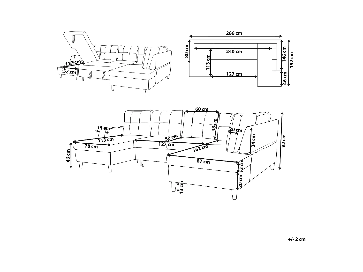 Modernes Schlafsofa Samtstoff grau mit Stauraum Ecksofa U-Form Lerum
