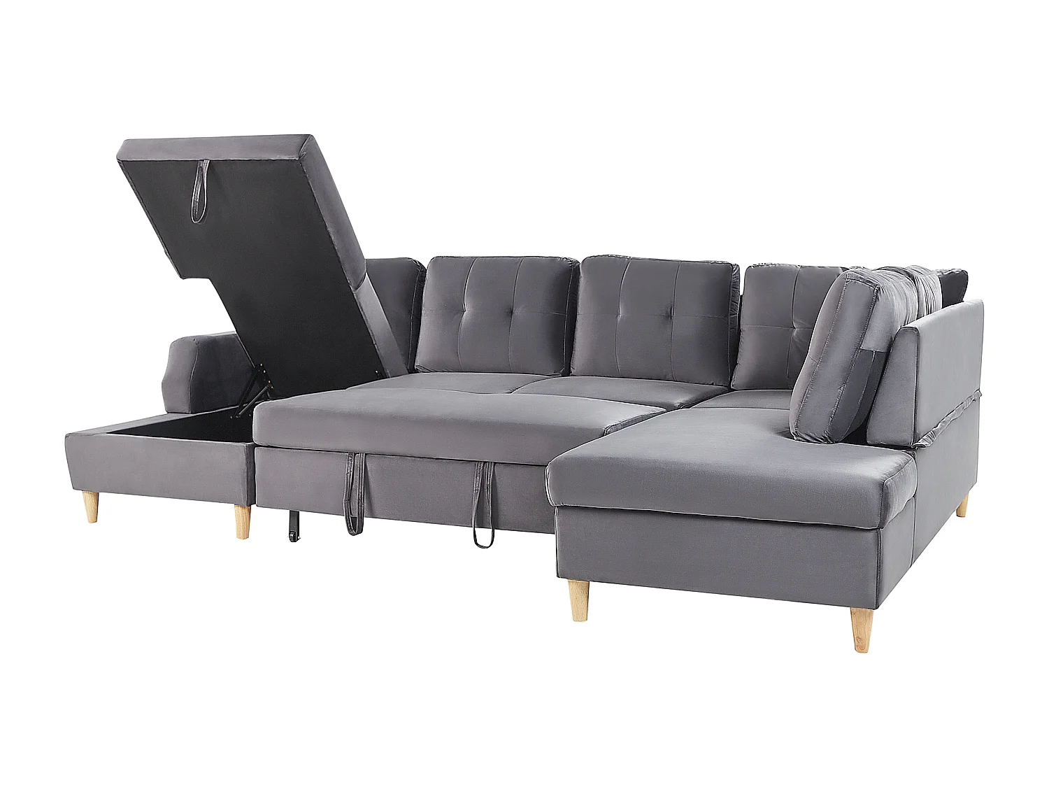 Modernes Schlafsofa Samtstoff grau mit Stauraum Ecksofa U-Form Lerum