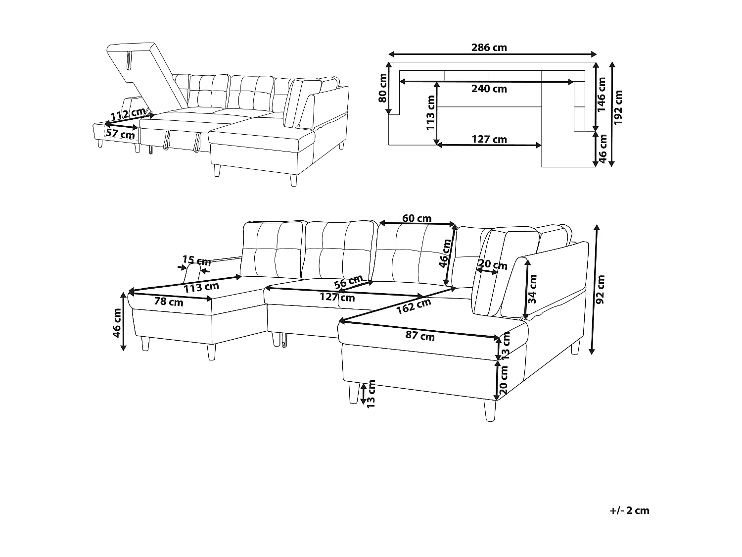 Modernes Schlafsofa Samtstoff grau mit Stauraum Ecksofa U-Form Lerum