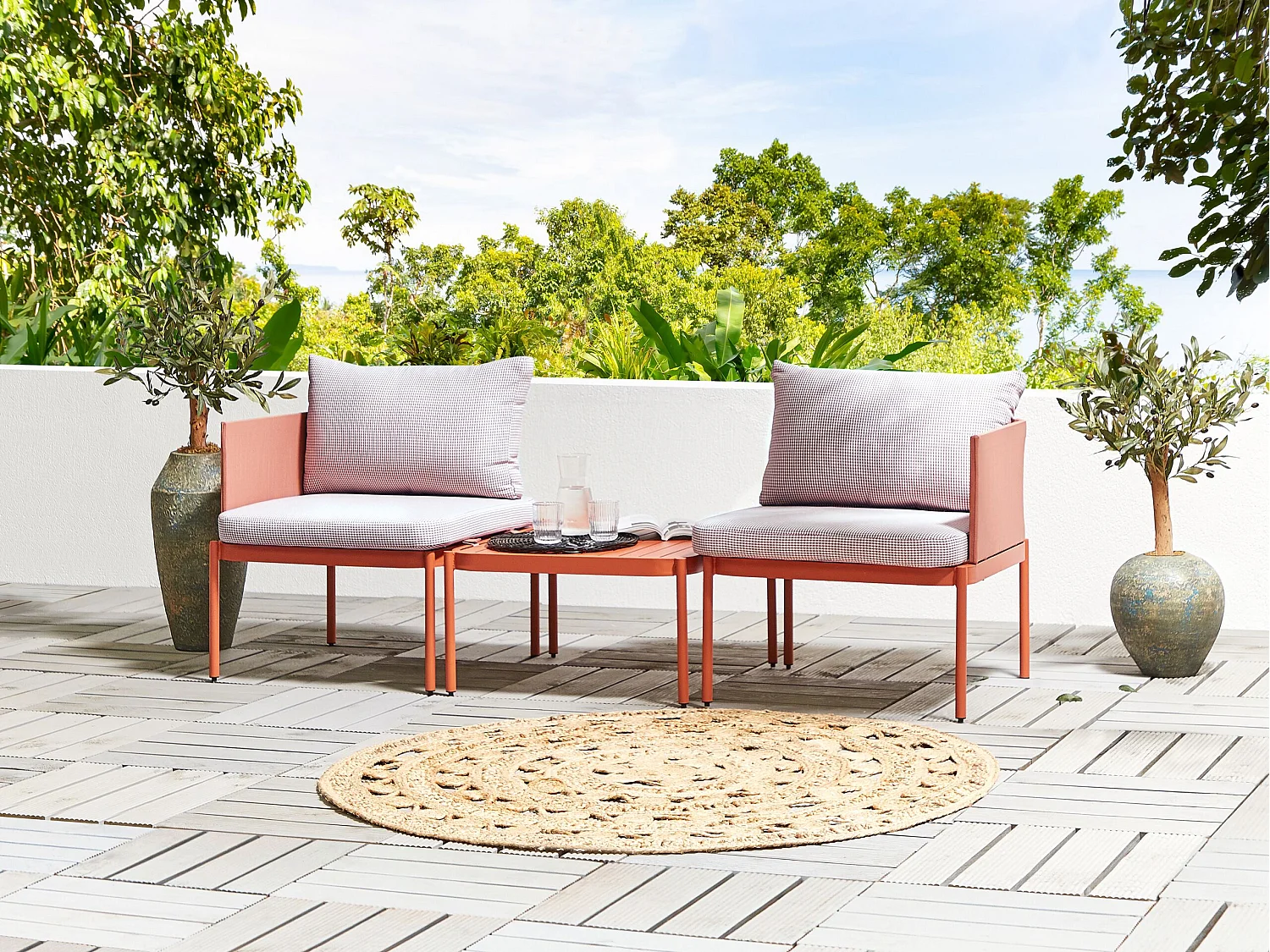 Lounge-Set mit Couchtisch orange Aluminium modulares 2-Sitzer Sofa-Set Terracina