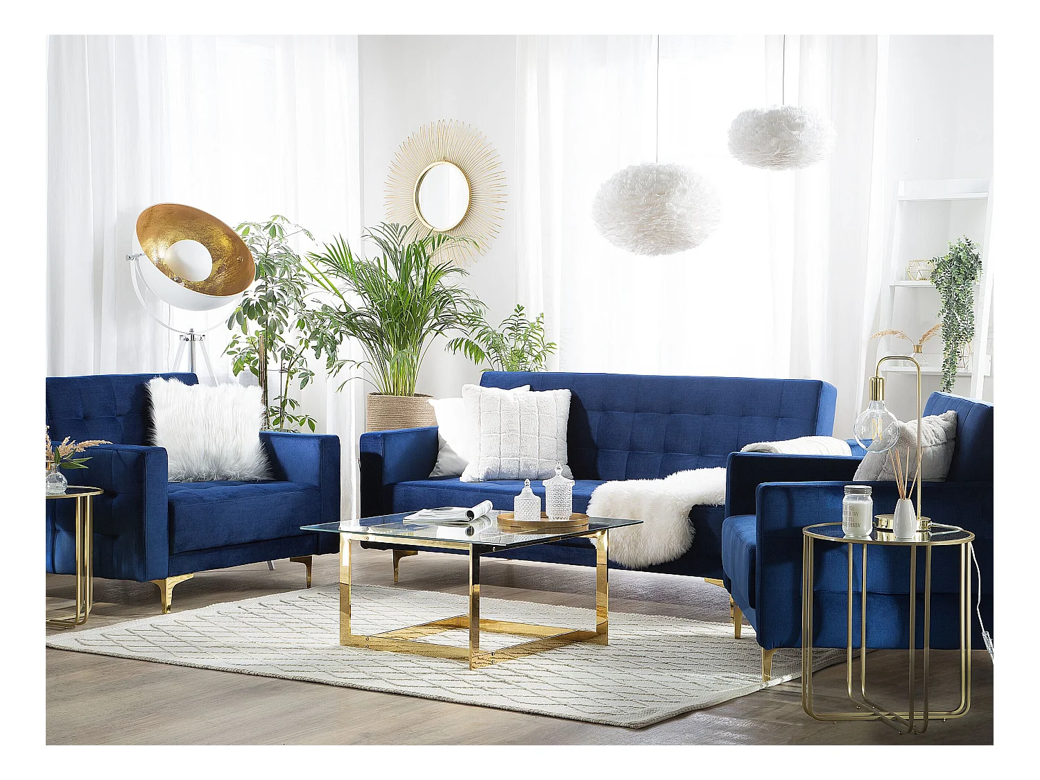Ensemble de salon 5 places ABERDEEN Velours Bleu marine