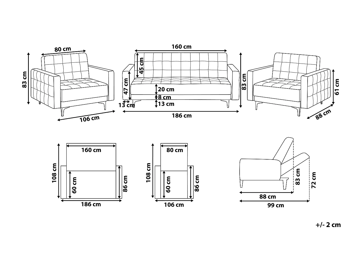 Ensemble de salon 5 places ABERDEEN Velours Bleu marine