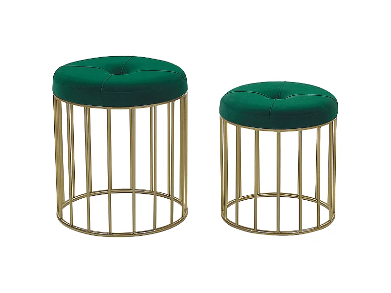 Set mit 2 Hockern LUBBOCK Samtstoff Dunkelgrün