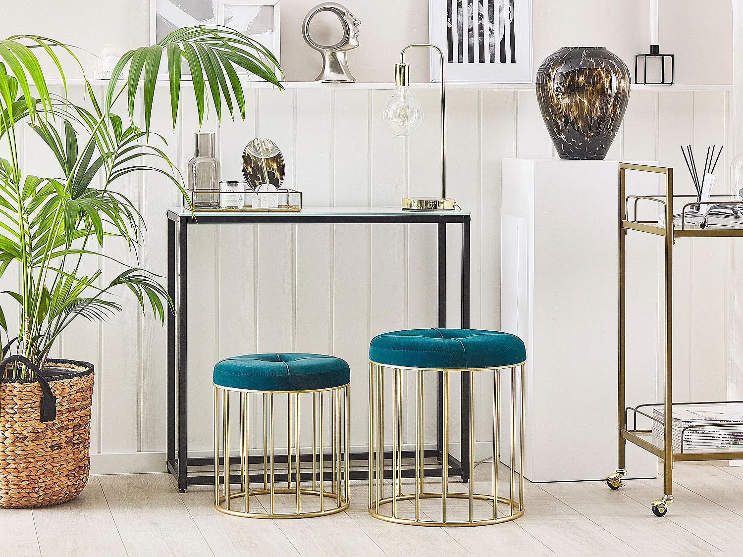 Conjunto de 2 taburetes LUBBOCK Terciopelo Verde azulado