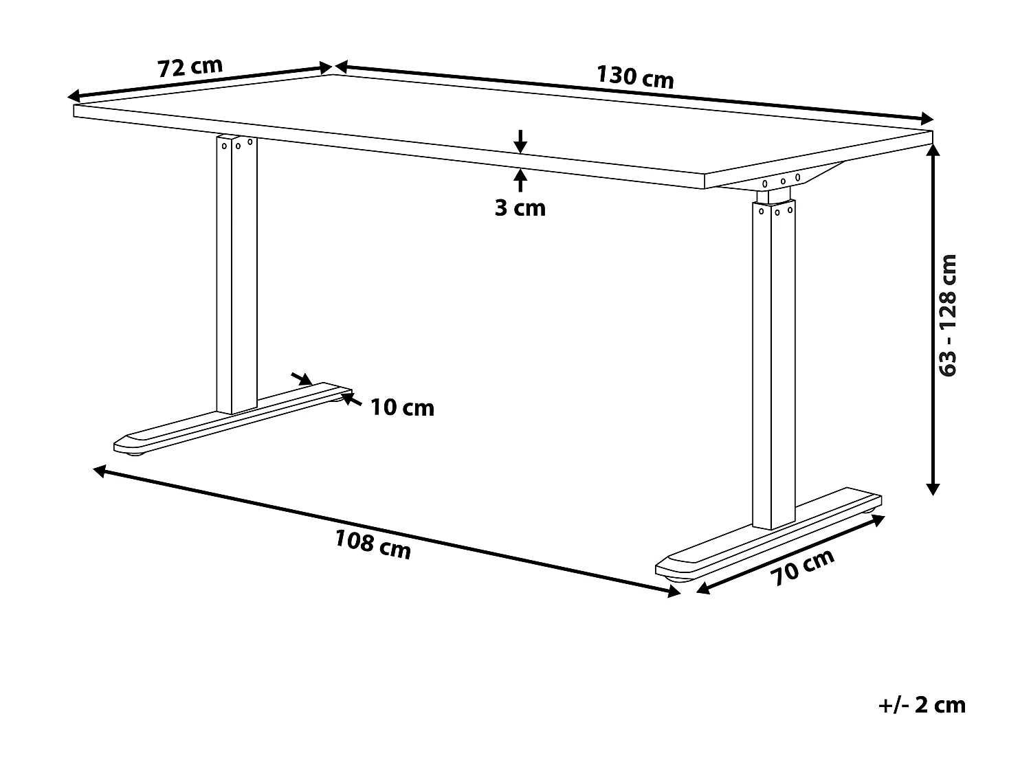 Bureau elektrisch verstelbaar wit/zwart 130 x 72 cm DESTIN II