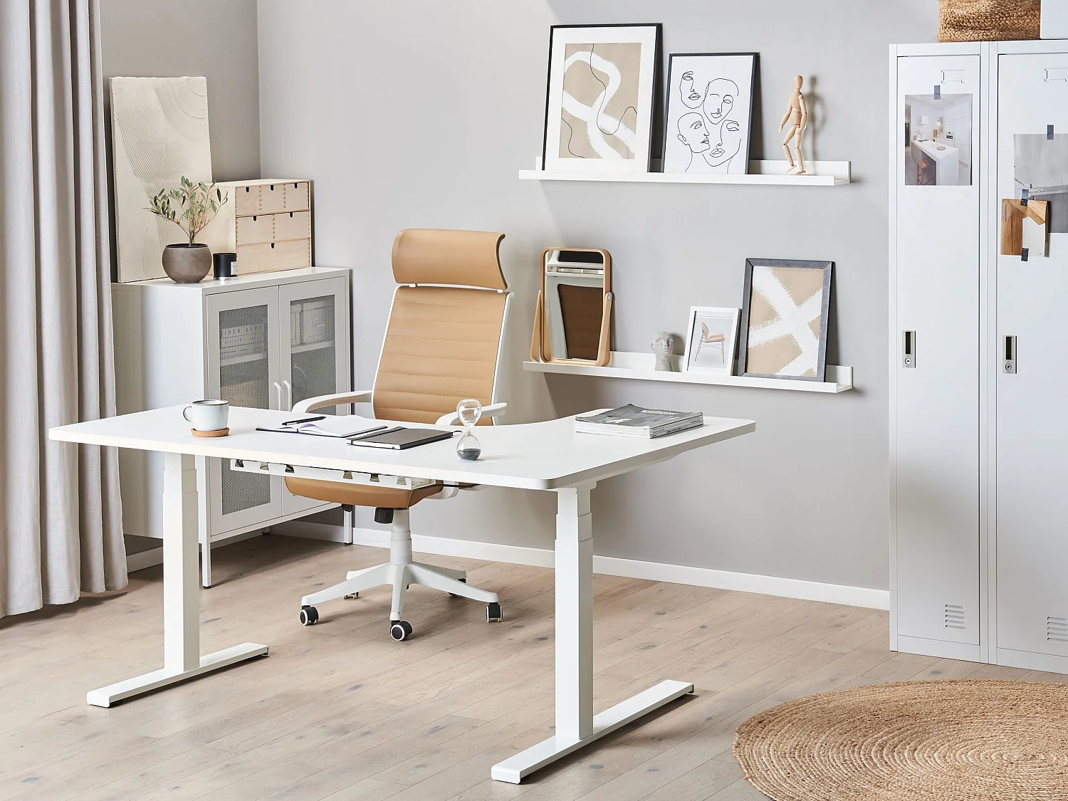 Bureau angle à droite / réglable électrique 160 x 110 cm blanc DESTIN II