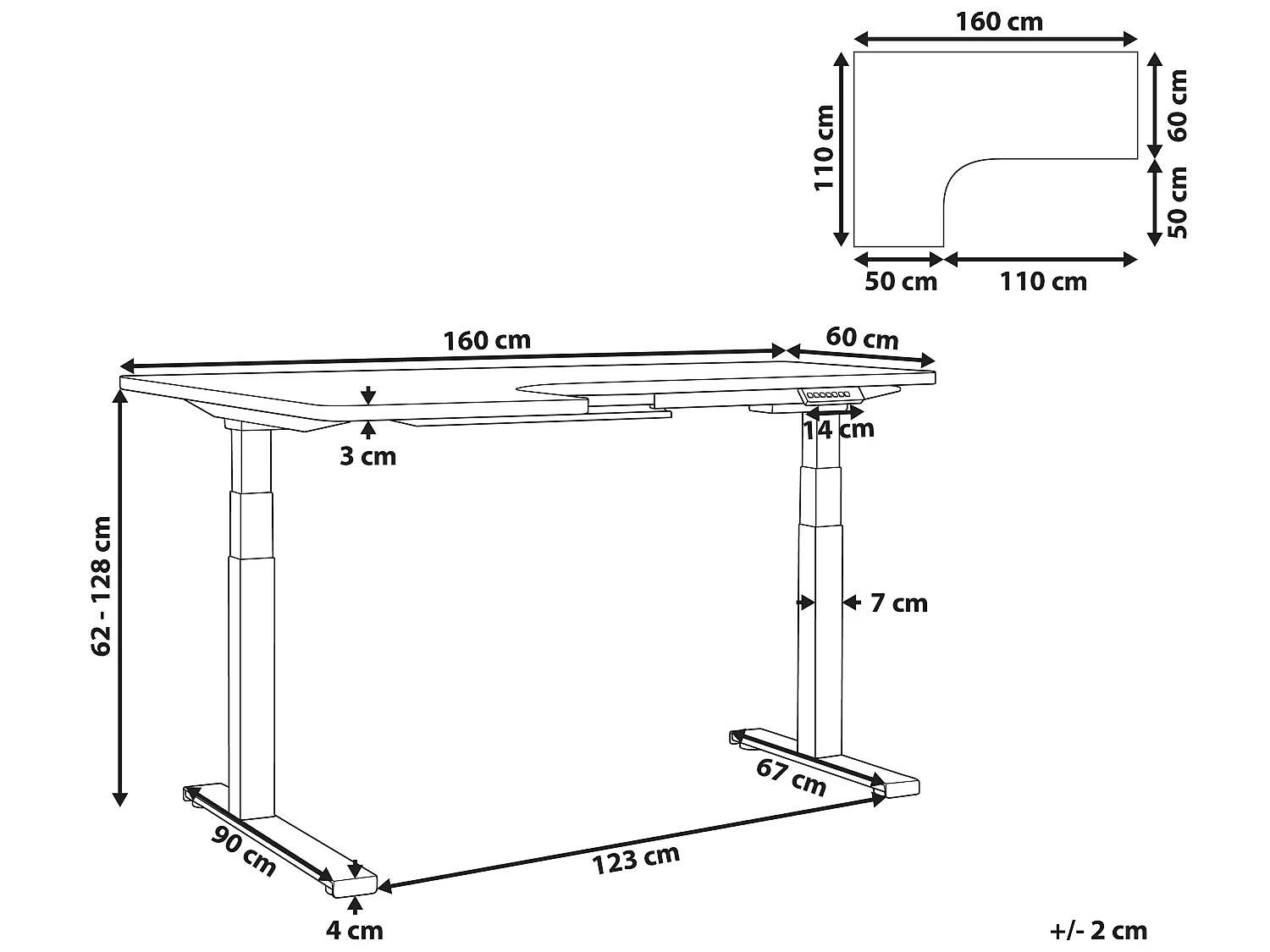 Escritorio ajustable esquinero madera oscura/blanco izquierdo 160x110 cm DESTIN II