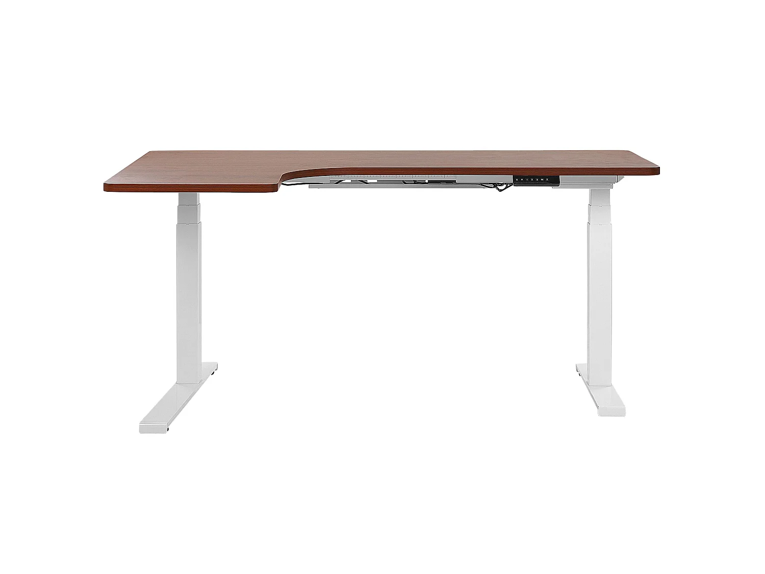 Escritorio ajustable esquinero madera oscura/blanco izquierdo 160x110 cm DESTIN II