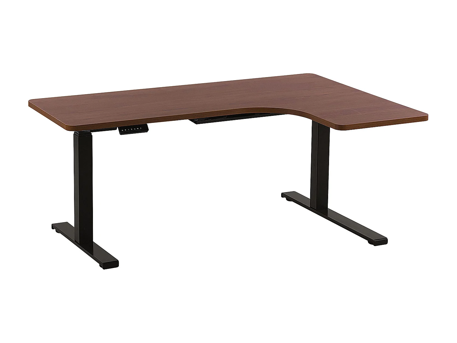 Bureau angle à gauche / réglable électrique 160 x 110 cm effet bois foncé et noir DESTIN II