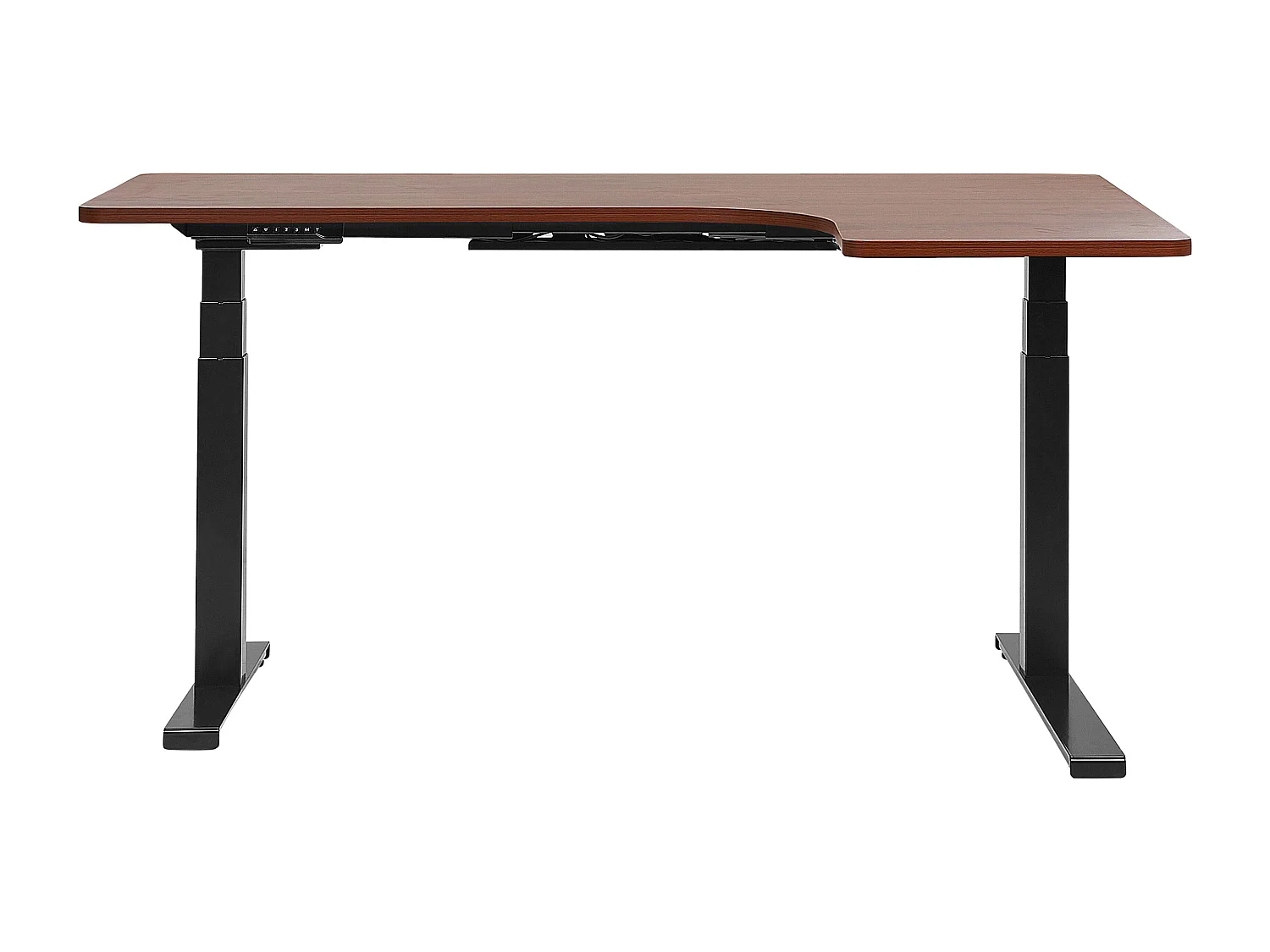 Bureau angle à gauche / réglable électrique 160 x 110 cm effet bois foncé et noir DESTIN II