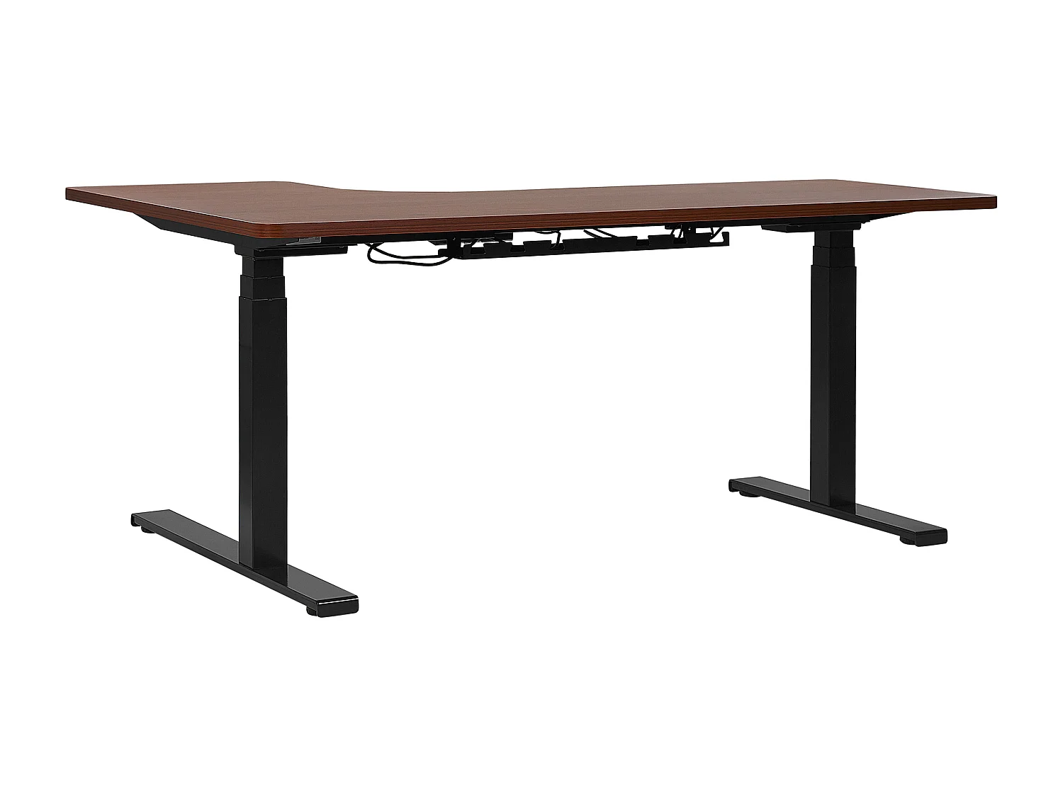 Bureau angle à gauche / réglable électrique 160 x 110 cm effet bois foncé et noir DESTIN II