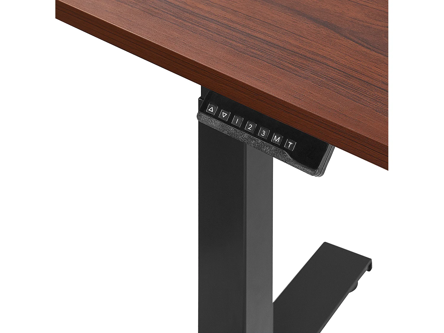 Bureau angle à gauche / réglable électrique 160 x 110 cm effet bois foncé et noir DESTIN II