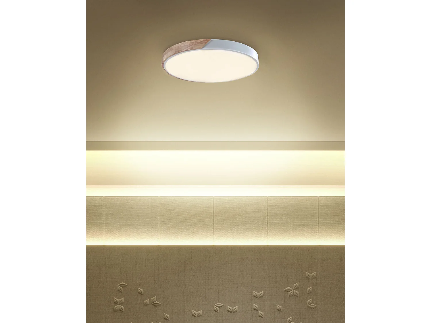 LED Deckenleuchte Metall Acryl weiß Holzoptik rund warmweißes Licht Pattani