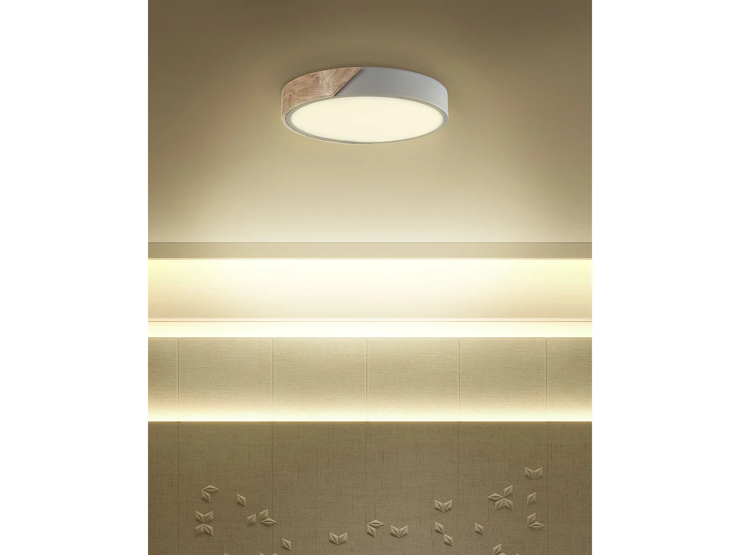 LED Deckenleuchte Metall Acryl grau Holzoptik rund warmweißes Licht Pattani