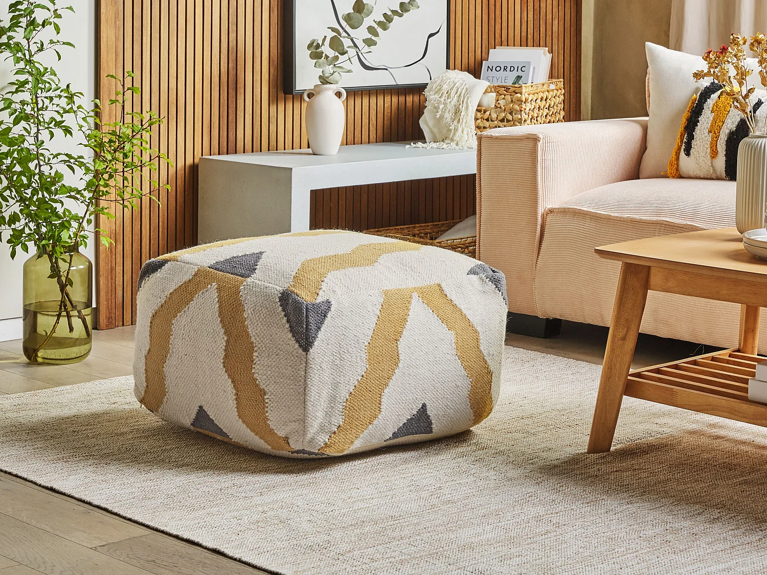 Poef ZEUGMA Wol Beige 56 cm 56 cm 32 cm