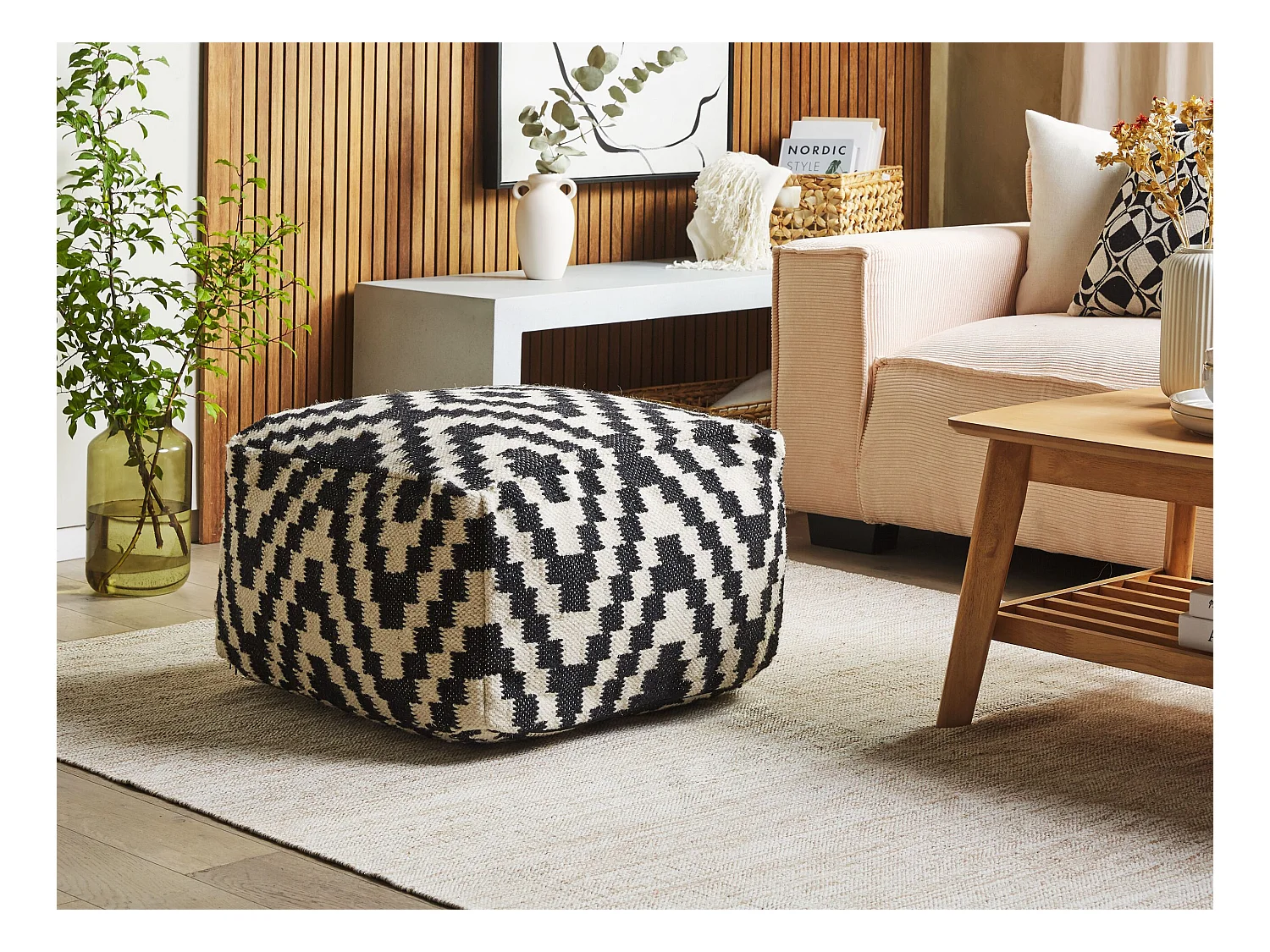 Puf KNIDOS Lana Negro/Blanco 56 cm 56 cm 32 cm