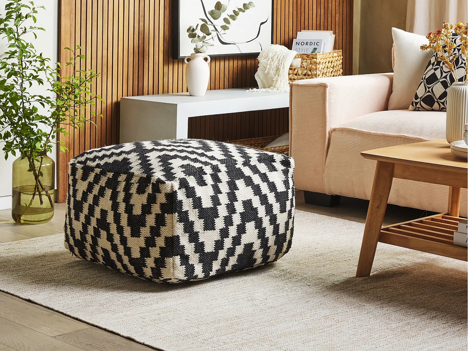 Pouf KNIDOS Lana Nero/ Bianco 56 cm 56 cm 32 cm