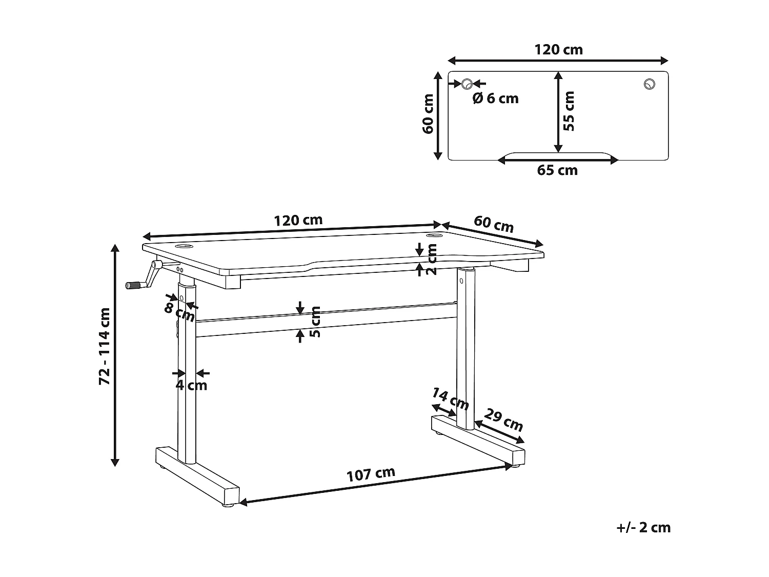Bureau gaming réglable manuellement DURBIN Noir 120 cm 60 cm LED RVB