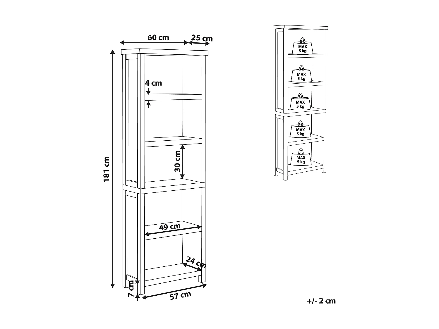Libreria a 5 ripiani CLIO 181 cm Grigio chiaro
