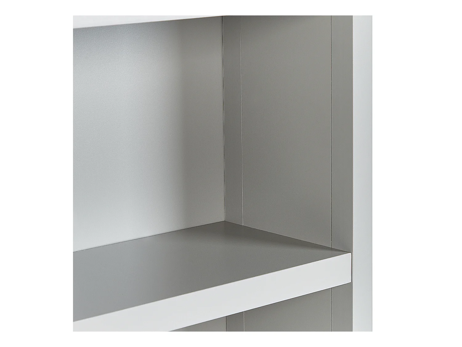 Hohes Bücherregal grau / heller Holzfarbton 4 Fächer 1 Schublade Landhaus Clio