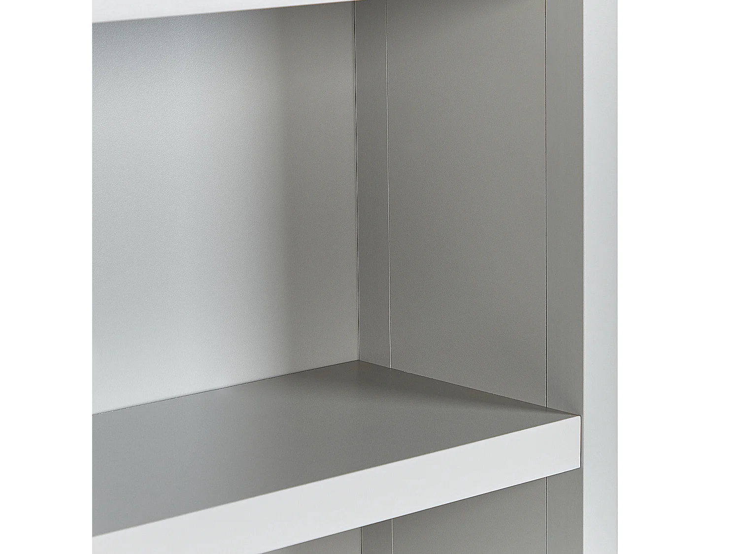 Hohes Bücherregal grau / heller Holzfarbton 4 Fächer 1 Schublade Landhaus Clio