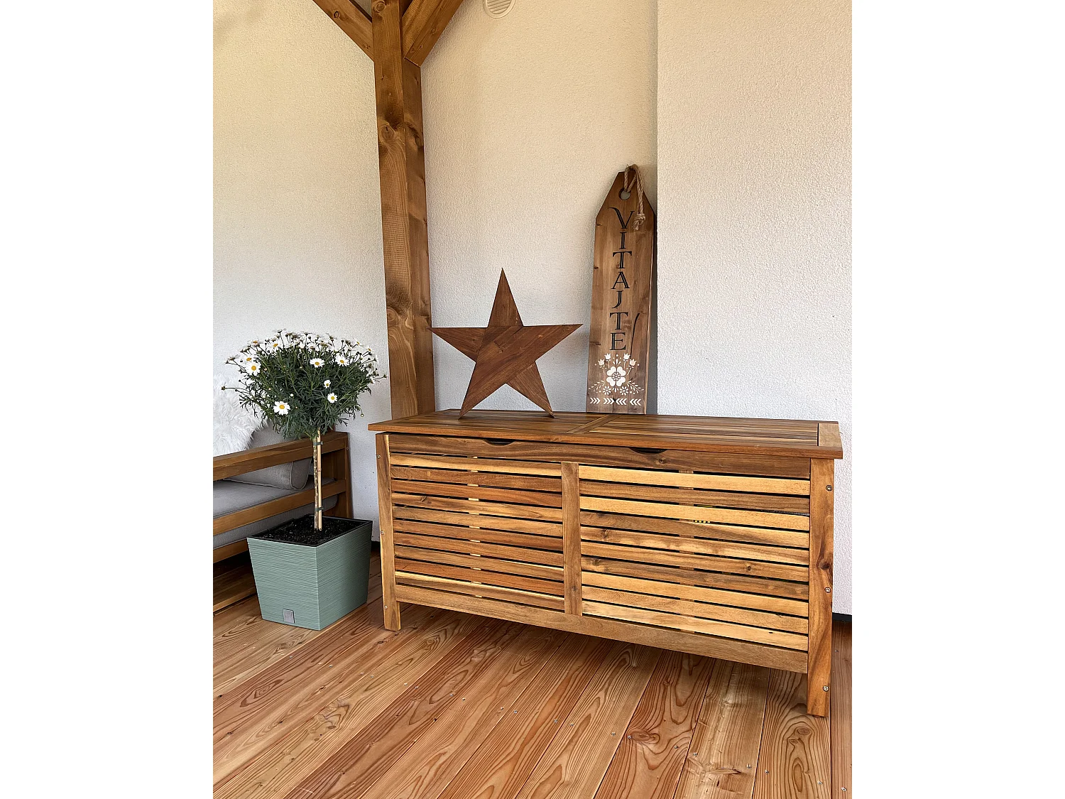 Aufbewahrungsbox RIVIERA Akazienholz 130 cm 48 cm Hellbraun